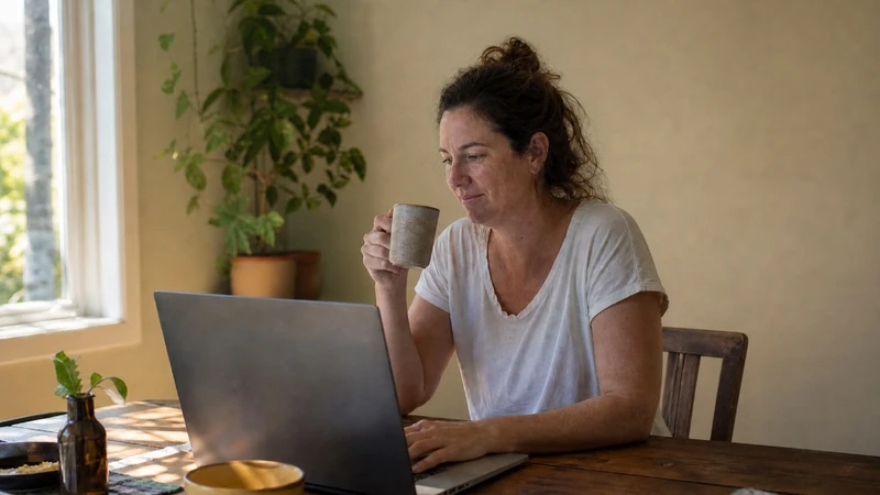 A visual showing improved focus or energy, like someone working easily or enjoying dinner.