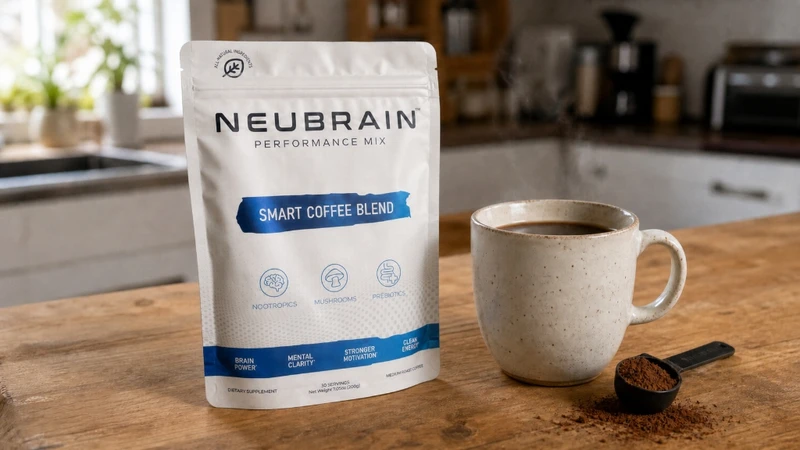 Hot cup of Neubrain coffee being poured.