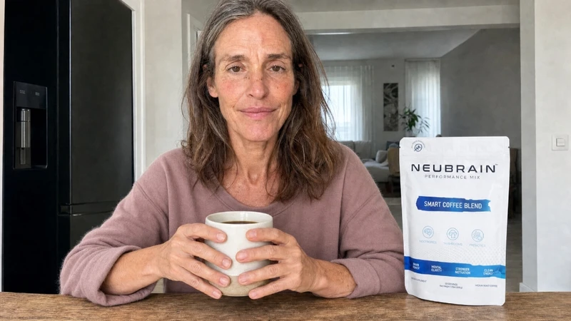 Relieved woman holding clean empty mug at kitchen counter