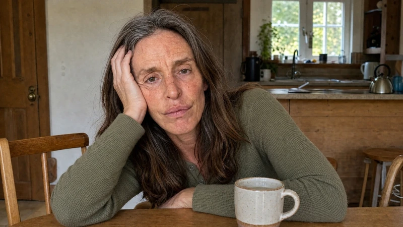 Exhausted woman sitting at table